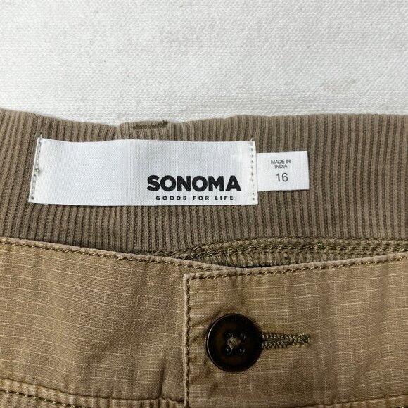 Sonoma Womens Cargo Pants Size 16 Khaki Light Brown Comfortable Elastic Waist - Picture 13 of 16